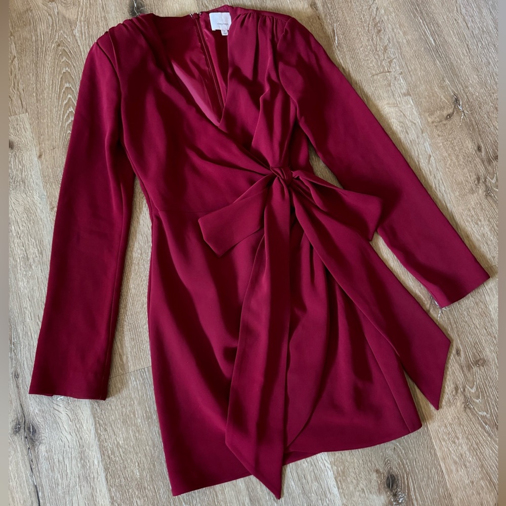 Cinq à Sept Long Sleeve Mini Sierra‎ Wrap Dress in Deep Red size 0